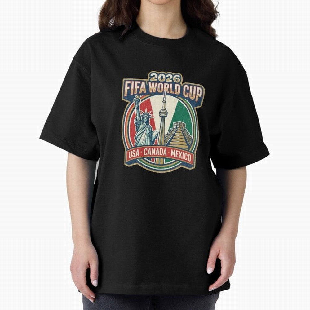 North America United Soccer 2026 Vintage Crest Oversized T-Shirt Unlock Global Football Passion for FIFA World Cup 2026, Connected to Haaland, England, France and Netherlands, Champion Mindset, Group Stage Buzz, Knockout Tension and Passionate Fan