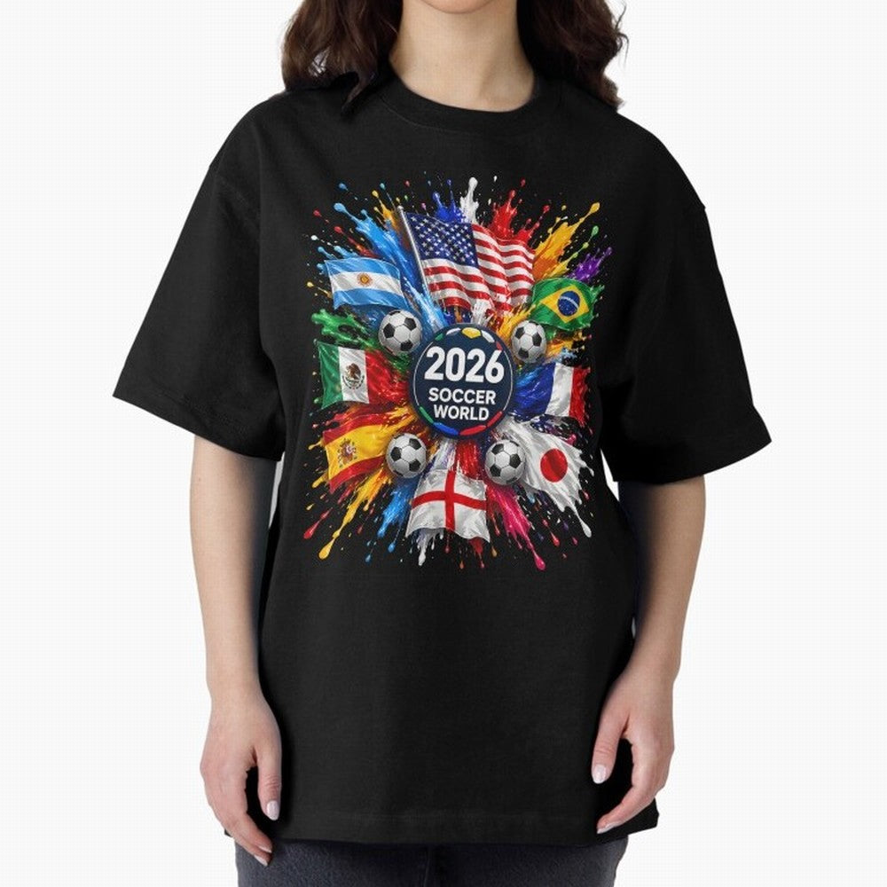 2026 Soccer World USA Flag Burst Fan Tee Oversized T-Shirt Carry Match Day Hype around FIFA World Cup 2026 Group Stage, Mbappe and Neymar, Brazil, Portugal and Argentina, Tournament Hype, Historic Matchups, Family Viewing Parties and Global Sports