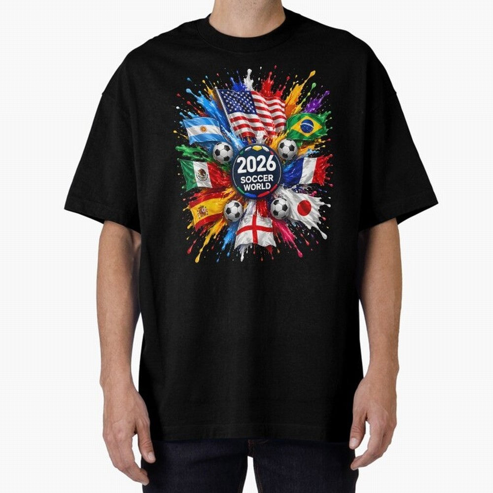 2026 Soccer World USA Flag Burst Fan Tee Oversized T-Shirt Carry Match Day Hype around FIFA World Cup 2026 Group Stage, Mbappe and Neymar, Brazil, Portugal and Argentina, Tournament Hype, Historic Matchups, Family Viewing Parties and Global Sports