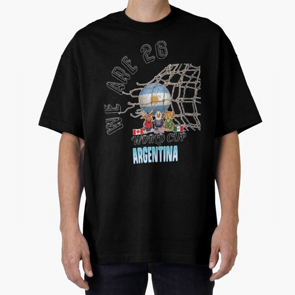World Cup 26 - Argentina Oversized T-Shirt Follow the FIFA World Cup 2026 USA Canada Mexico Journey through Messi and Cristiano Ronaldo Highlights, Spain Pride, Fan Favorite Moments, National Team Passion, Big Match Drama and Soccer History; Ideal