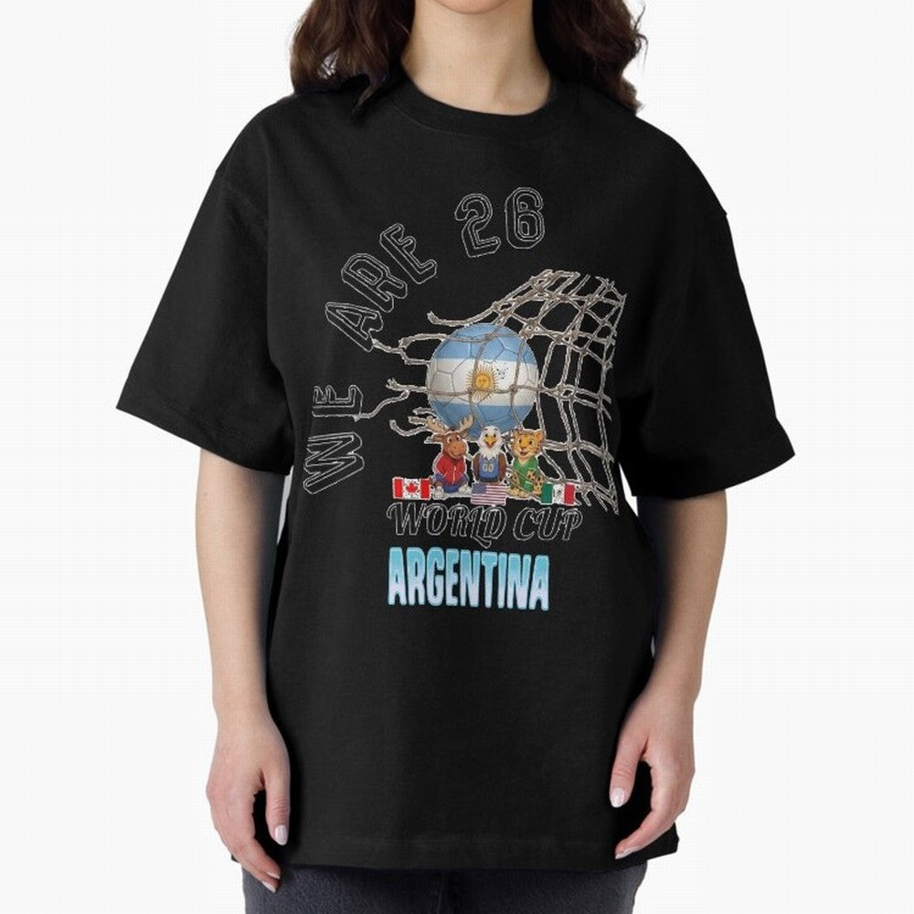 World Cup 26 - Argentina Oversized T-Shirt Follow the FIFA World Cup 2026 USA Canada Mexico Journey through Messi and Cristiano Ronaldo Highlights, Spain Pride, Fan Favorite Moments, National Team Passion, Big Match Drama and Soccer History; Ideal