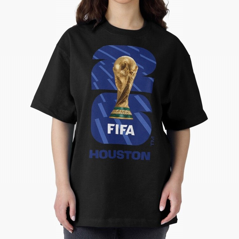 World Cup26 Houston Trophy Oversized T-Shirt Fuel the Hype around Match Day Hype around FIFA World Cup 2026 USA Canada Mexico, Messi, CR7 and Mbappe, Argentina and Brazil, Retro Football Energy, Iconic Rivalries, Trophy Chase Drama and Stadium