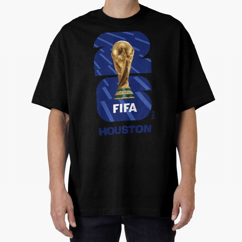 World Cup26 Houston Trophy Oversized T-Shirt Fuel the Hype around Match Day Hype around FIFA World Cup 2026 USA Canada Mexico, Messi, CR7 and Mbappe, Argentina and Brazil, Retro Football Energy, Iconic Rivalries, Trophy Chase Drama and Stadium