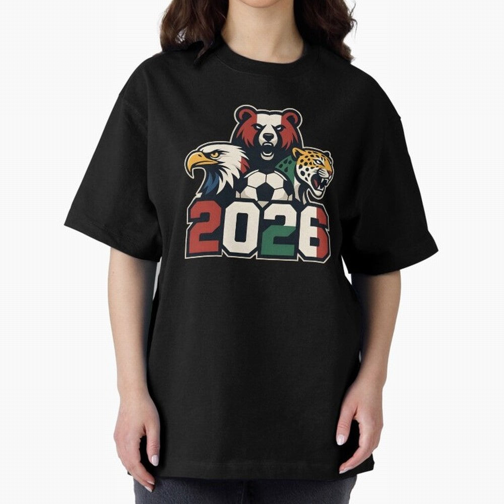World Cup 2026 USA Canada Mexico Host Mascots Oversized T-Shirt Celebrate Soccer Greatness during FIFA World Cup 2026 Group Stage Spirit, Built around Portugal, Spain and Germany, Cristiano Ronaldo, Retro Football Energy, Iconic Rivalries, Trophy