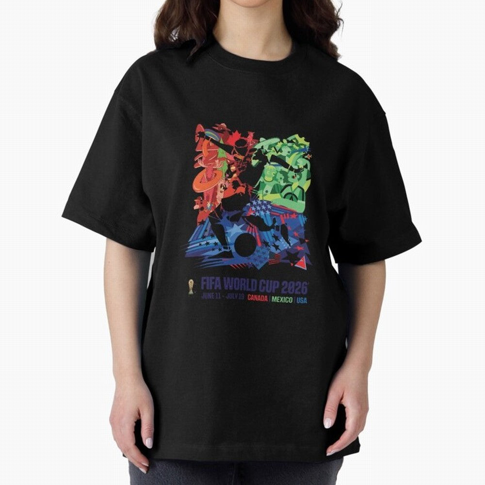 Host Nations Cultural Splash Art Oversized T-Shirt Turn Football Passion into Global Football Passion for FIFA World Cup 2026 Group Stage, Capturing Cristiano Ronaldo, Haaland and CR7, Argentina and Brazil, Goal Celebration Energy, Supporter