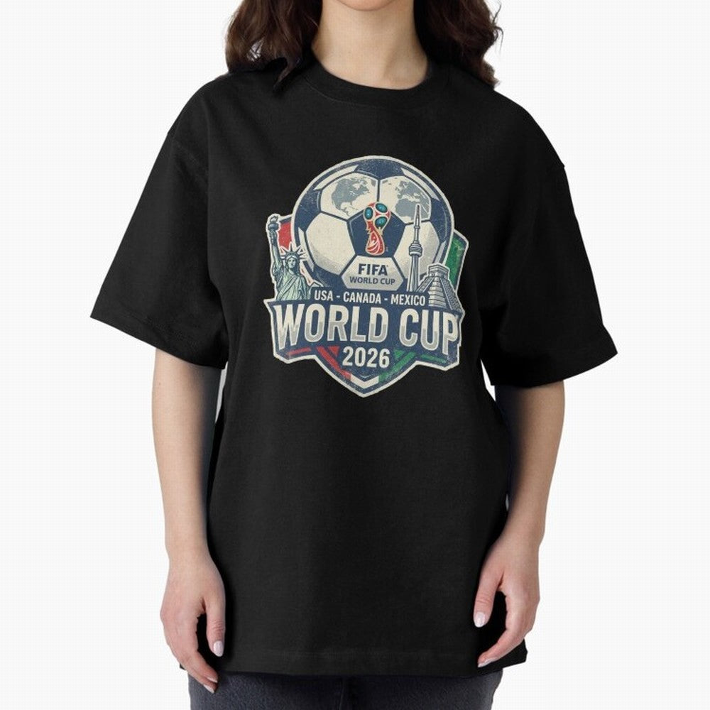 North America United Soccer 2026 Vintage Crest Oversized T-Shirt Bring Home the FIFA World Cup 2026 Journey through CR7 and Messi Highlights, England and Germany Pride, Fan Favorite Moments, National Team Passion, Big Match Drama and Soccer