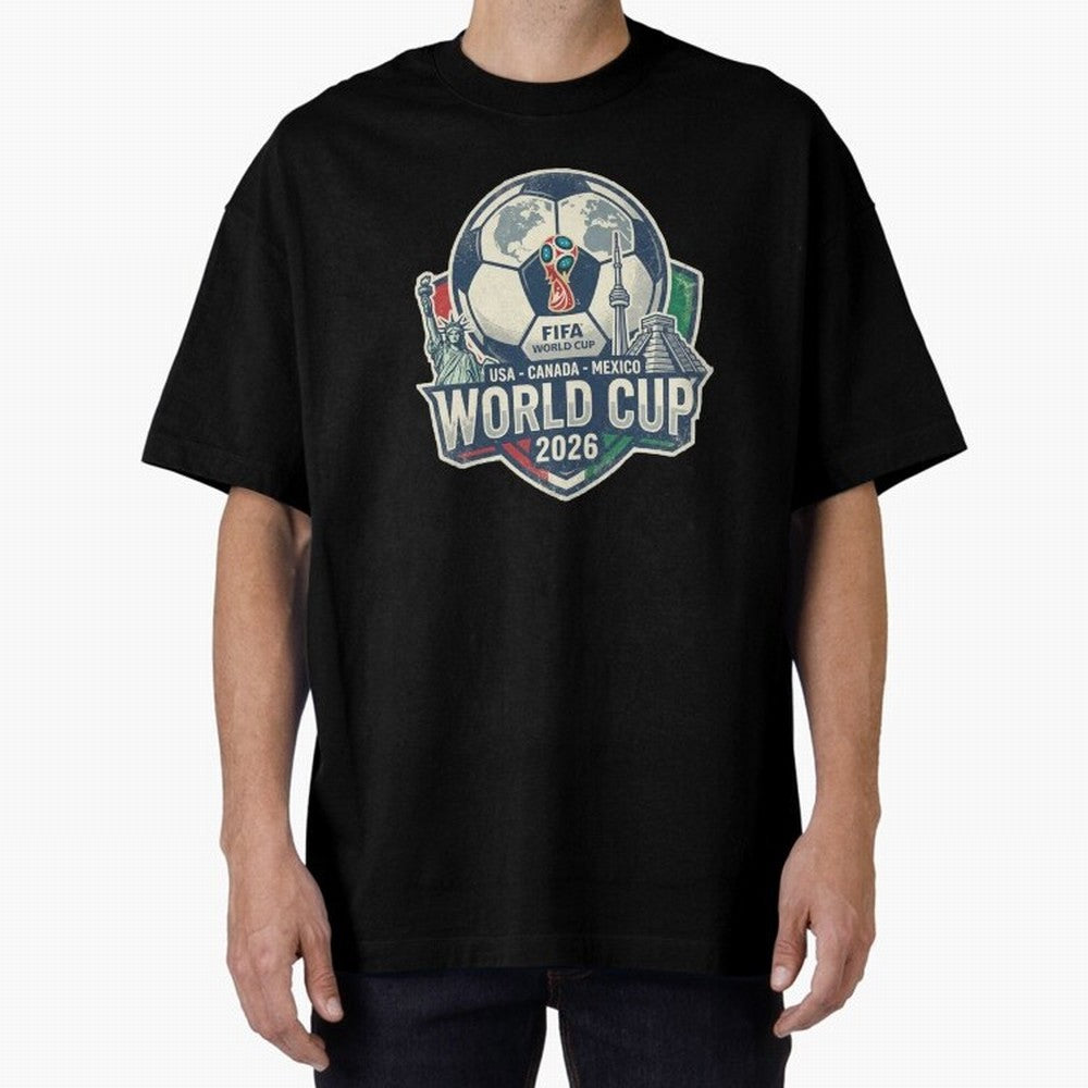 North America United Soccer 2026 Vintage Crest Oversized T-Shirt Bring Home the FIFA World Cup 2026 Journey through CR7 and Messi Highlights, England and Germany Pride, Fan Favorite Moments, National Team Passion, Big Match Drama and Soccer