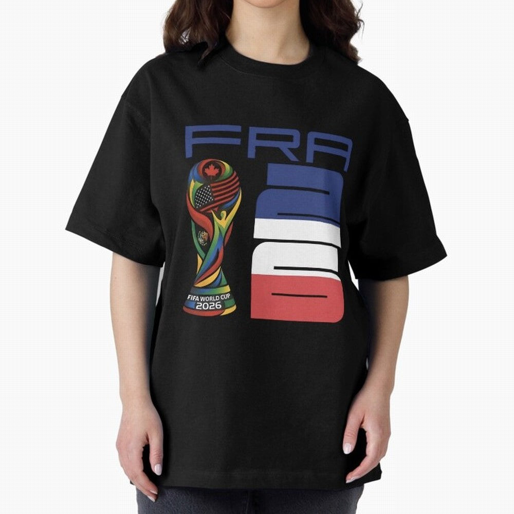 France World Cup 2026 Soccer - FRA 26 Blue White Red Oversized T-Shirt Join the Countdown to Global Football Passion for FIFA World Cup 2026 USA Canada Mexico, with Messi, Spain, Champion Mindset, Group Stage Buzz, Knockout Tension and Passionate
