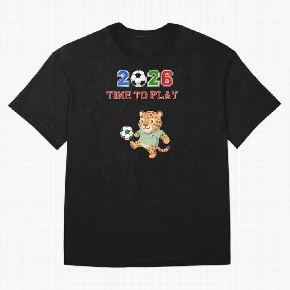 Mexico Soccer Jaguar Mascot 2026 Time To Play Football Oversized T-Shirt Show Passion for the Stars of FIFA World Cup 2026 USA Canada Mexico Filled with Mbappe and Neymar, England Energy, Classic Soccer Heritage, Championship Pressure, Fan Loyalty