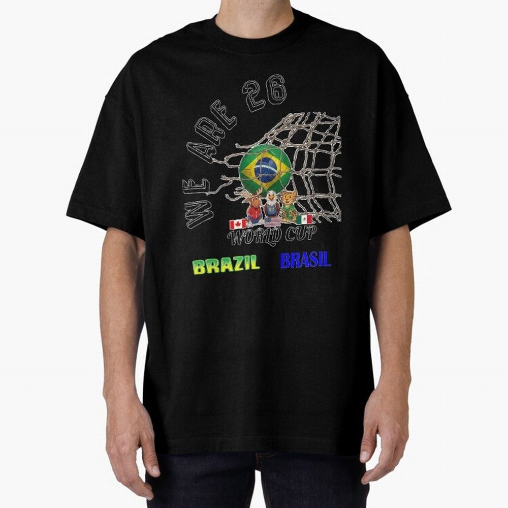 World Cup 26 - Brazil Oversized T-Shirt Bring Home the FIFA World Cup 2026 Journey through Mbappe and Neymar Highlights, Argentina, France and Brazil Pride, Stadium Chants, National Pride, Trophy Dreams and Unforgettable Football Memories; Ideal