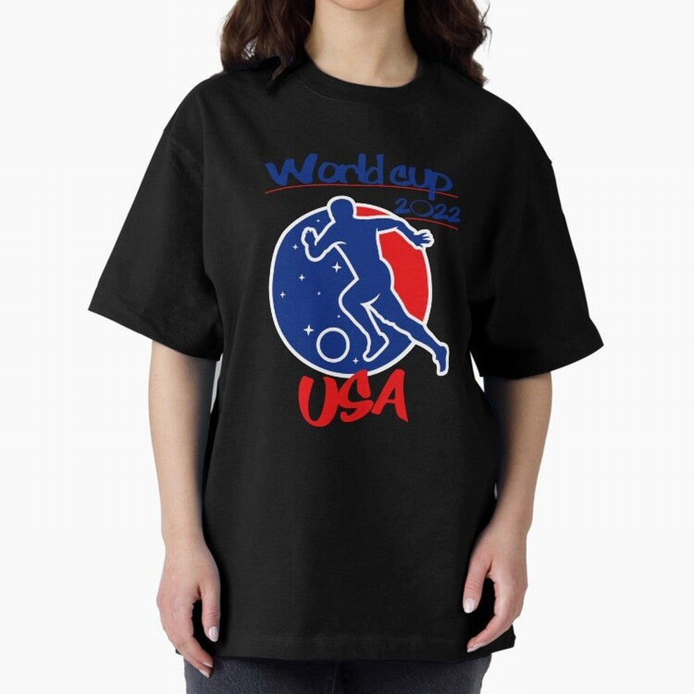 USA World Cup 2022 Oversized T-Shirt Keep the Legacy of FIFA World Cup 2026 Group Stage Spirit, Built around Portugal, Mbappe and Neymar, Worldwide Fan Energy, Dramatic Goals, Stadium Lights and Championship Celebrations; Great for Watch Parties,