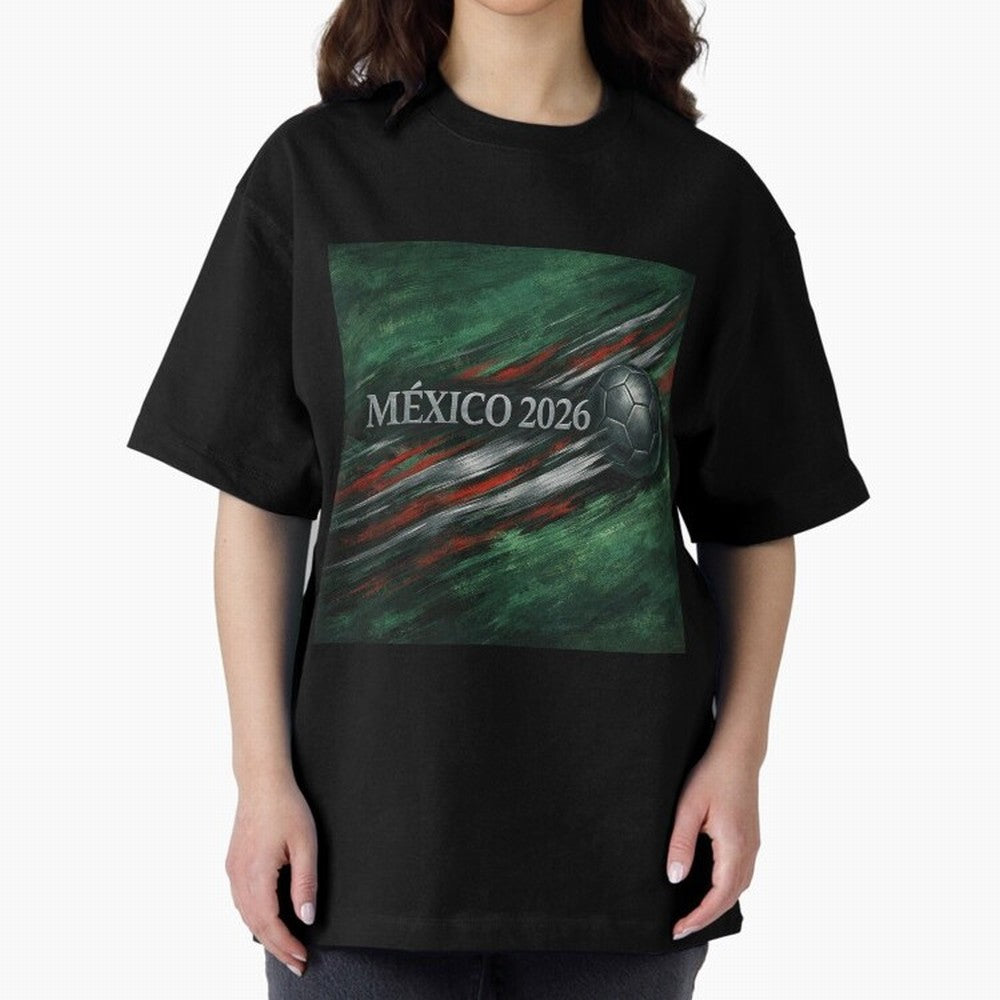 M¨¦xico 2026 Soccer Design Oversized T-Shirt Show Match Day Excitement for FIFA World Cup 2026 Centered on Messi and Cristiano Ronaldo, France and Portugal Energy, Sports Nostalgia, International Competition, Famous Players and Unforgettable
