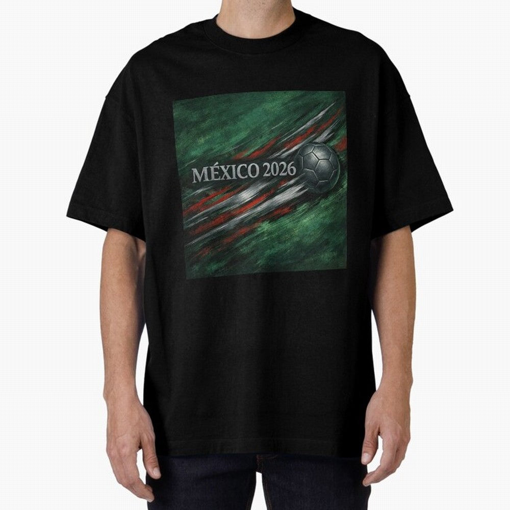 M¨¦xico 2026 Soccer Design Oversized T-Shirt Show Match Day Excitement for FIFA World Cup 2026 Centered on Messi and Cristiano Ronaldo, France and Portugal Energy, Sports Nostalgia, International Competition, Famous Players and Unforgettable