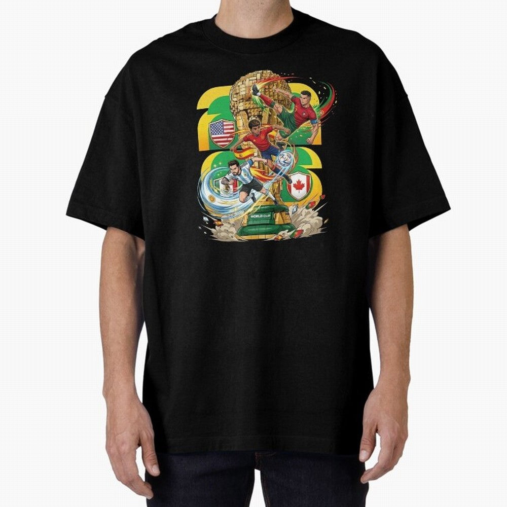 World Cup Teams 2026 Oversized T-Shirt Bring Retro Soccer Energy to FIFA World Cup 2026 Spirit, Highlighting Spain, CR7, Stadium Chants, National Pride, Trophy Dreams and Unforgettable Football Memories; Made for Collectors Who Enjoy Iconic
