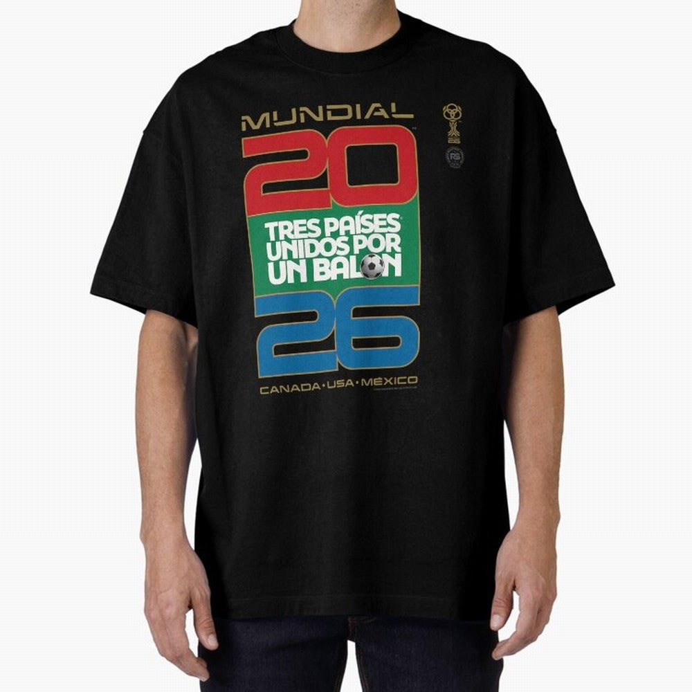 Mundial 26 Three Nations United By A Soccer Ball. Unidos Por Un Baln - World Cup Oversized T-Shirt Support FIFA World Cup 2026 Group Stage Highlighting Haaland, Brazil Energy, Game Day Rituals, Football Legends, Country Pride and the Road to the