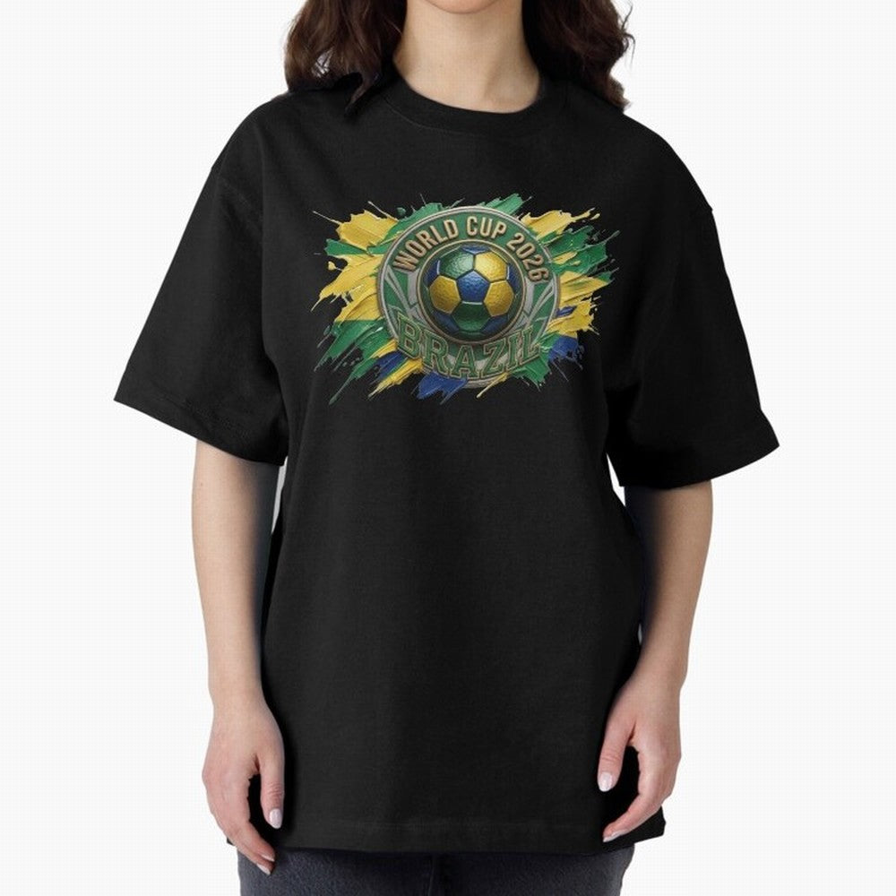 World Cup 2026 Brazil Soccer Ball Paint Splash Oversized T-Shirt Back Your Heroes with FIFA World Cup 2026 Group Stage Featuring Neymar, Haaland and Cristiano Ronaldo, England Energy, Supporter Pride, Iconic Celebrations, Legendary Names and Global
