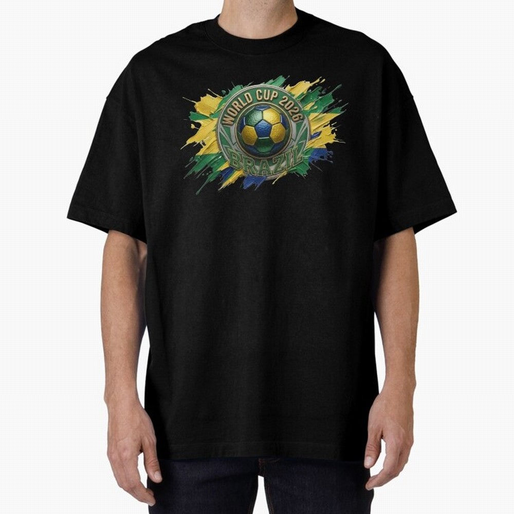 World Cup 2026 Brazil Soccer Ball Paint Splash Oversized T-Shirt Back Your Heroes with FIFA World Cup 2026 Group Stage Featuring Neymar, Haaland and Cristiano Ronaldo, England Energy, Supporter Pride, Iconic Celebrations, Legendary Names and Global