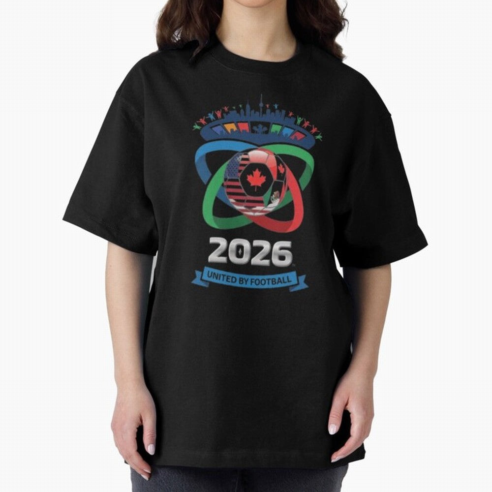 Infinity Loop World Cup 2026 Host Nation Design Oversized T-Shirt Show Up for the Glory of Global Football Passion for FIFA World Cup 2026 Group Stage, with Messi and Cristiano Ronaldo, Portugal, Spain and Germany, Classic Soccer Heritage,