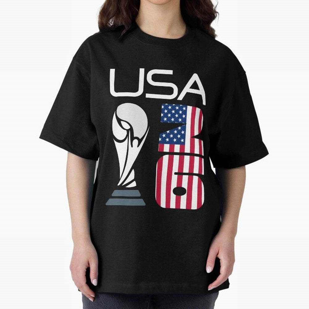 USA 2026 Soccer World Cup Trophy American Flag Design Oversized T-Shirt Back Your Heroes with Global Football Passion for FIFA World Cup 2026, with Cristiano Ronaldo, Haaland and CR7, England, France and Netherlands, Tournament Hype, Historic