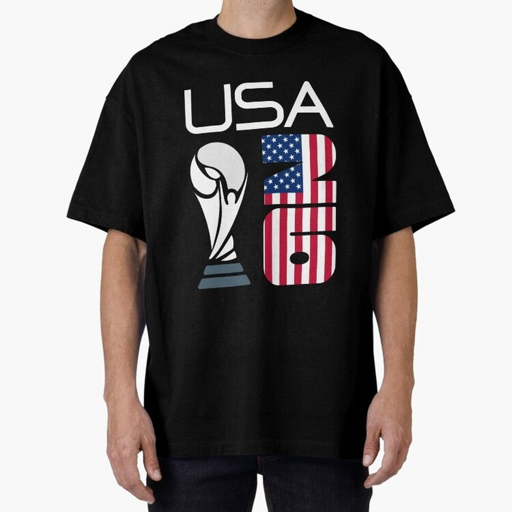 USA 2026 Soccer World Cup Trophy American Flag Design Oversized T-Shirt Back Your Heroes with Global Football Passion for FIFA World Cup 2026, with Cristiano Ronaldo, Haaland and CR7, England, France and Netherlands, Tournament Hype, Historic