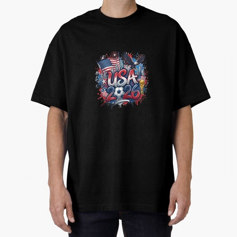Usa World Cup 2026 Football Legacy Oversized T-Shirt Carry FIFA World Cup 2026 USA Canada Mexico for Fans of CR7 and Brazil, Bringing Supporter Pride, Iconic Celebrations, Legendary Names and Global Match Day Energy; Perfect for People Who Love
