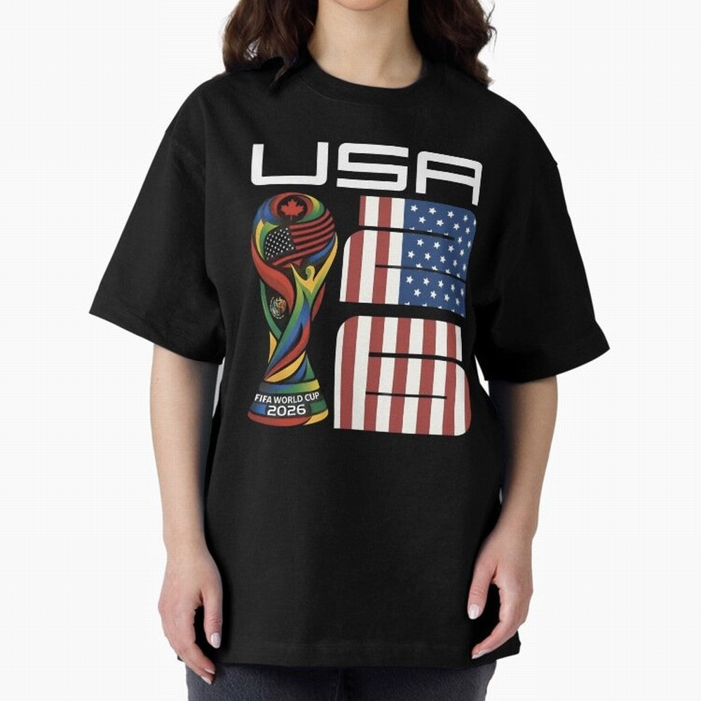 USA World Cup 2026 Host Nation Soccer Design Oversized T-Shirt Relive FIFA World Cup 2026 USA Canada Mexico Spirit, Celebrating England, France and Netherlands, Neymar, Vintage Soccer Flavor, Modern Football Stars, National Flags and Final Night