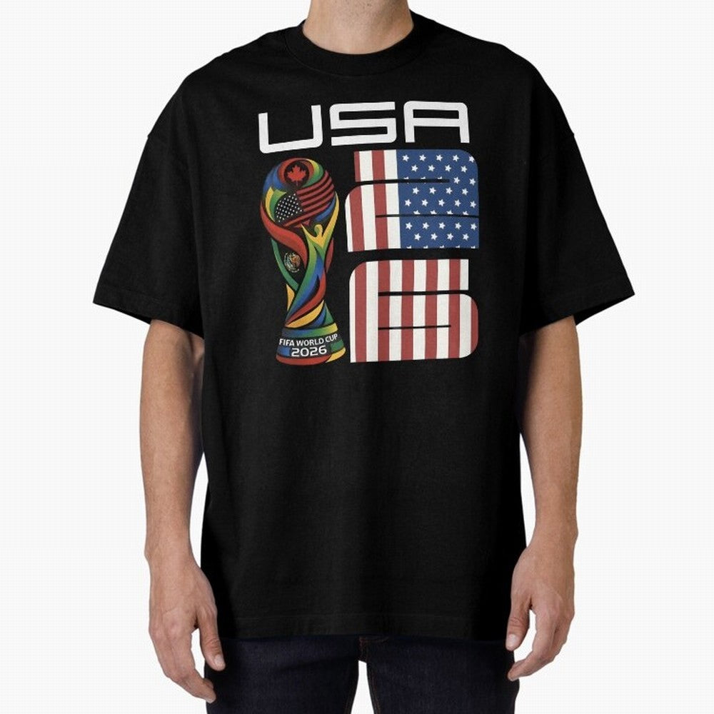 USA World Cup 2026 Host Nation Soccer Design Oversized T-Shirt Relive FIFA World Cup 2026 USA Canada Mexico Spirit, Celebrating England, France and Netherlands, Neymar, Vintage Soccer Flavor, Modern Football Stars, National Flags and Final Night