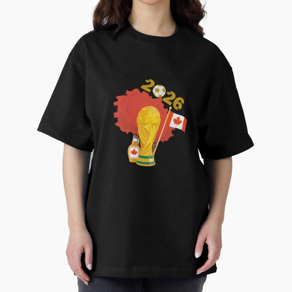 Canada 2026 Football Championship Golden Oversized T-Shirt Celebrate Golden Goal Energy in the FIFA World Cup 2026 USA Canada Mexico Journey through Messi, Neymar and Mbappe Highlights, Brazil, Portugal and Argentina Pride, Vintage Soccer Flavor,