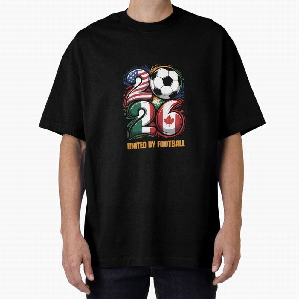 United By Football Soccer Fan Gear 2026 Oversized T-Shirt Fuel the Hype around FIFA World Cup 2026 for Fans of Messi, CR7 and Mbappe and Germany, Bringing Global Supporter Spirit, Legendary Goals, National Colors and Tournament Celebration; Great
