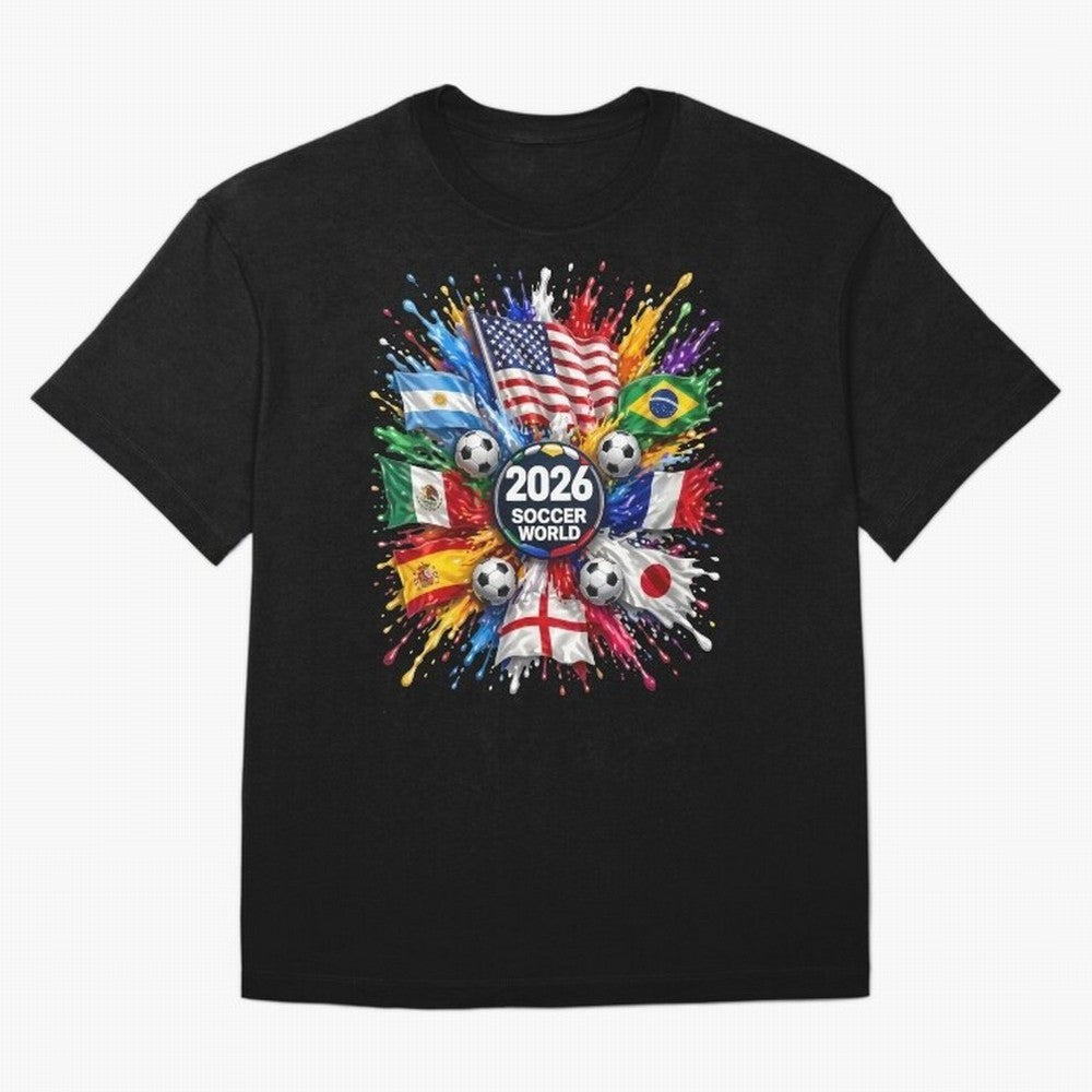 2026 Soccer World Flags USA Mexico Canada Football Paint Splash Graphic Oversized T-Shirt Discover FIFA World Cup 2026 Group Stage Featuring Mbappe and Neymar, Netherlands Energy, Match Day Excitement, Supporter Culture, Golden Goals and Global