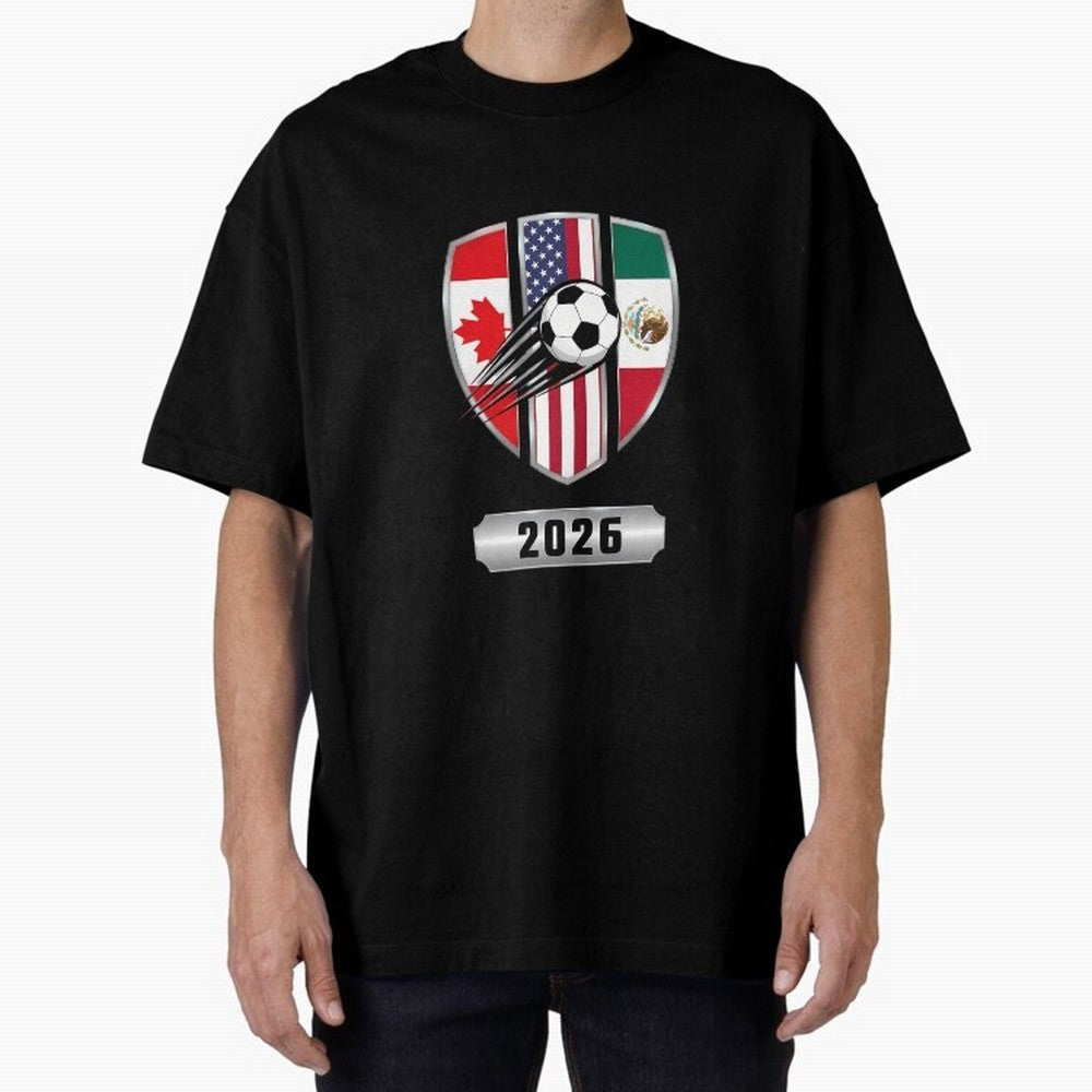 North United America Shield 2026 Cup Oversized T-Shirt Turn Every Weekend Toward Match Day Hype around FIFA World Cup 2026 USA Canada Mexico, CR7 and Messi, England, France and Netherlands, Match Day Excitement, Supporter Culture, Golden Goals and