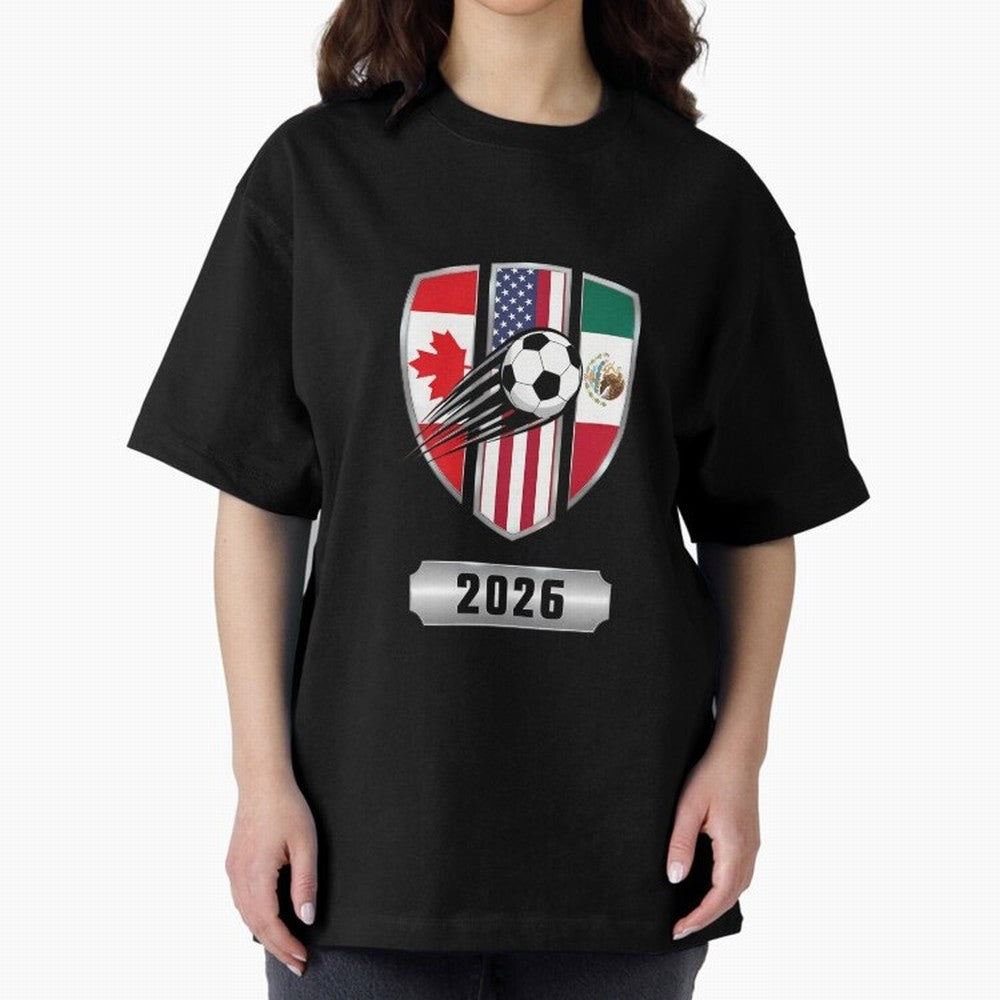 North United America Shield 2026 Cup Oversized T-Shirt Turn Every Weekend Toward Match Day Hype around FIFA World Cup 2026 USA Canada Mexico, CR7 and Messi, England, France and Netherlands, Match Day Excitement, Supporter Culture, Golden Goals and
