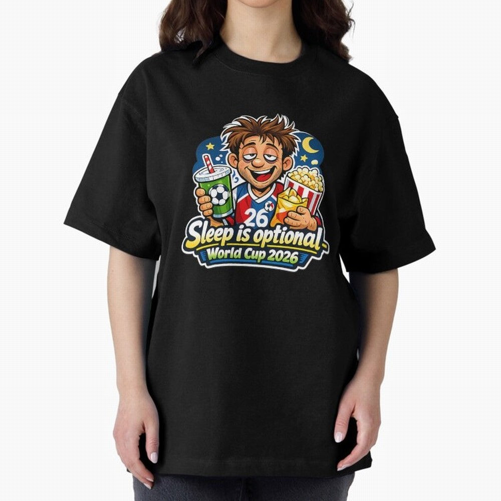 Sleep Is Optional World Cup 2026 Soccer Fan Night Oversized T-Shirt Bring Bold Fan Energy to Global Football Passion for FIFA World Cup 2026 Group Stage, Inspired by Neymar, Haaland and Cristiano Ronaldo, England, Worldwide Fan Energy, Dramatic