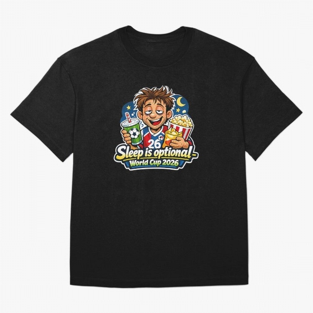 Sleep Is Optional World Cup 2026 Soccer Fan Night Oversized T-Shirt Bring Bold Fan Energy to Global Football Passion for FIFA World Cup 2026 Group Stage, Inspired by Neymar, Haaland and Cristiano Ronaldo, England, Worldwide Fan Energy, Dramatic