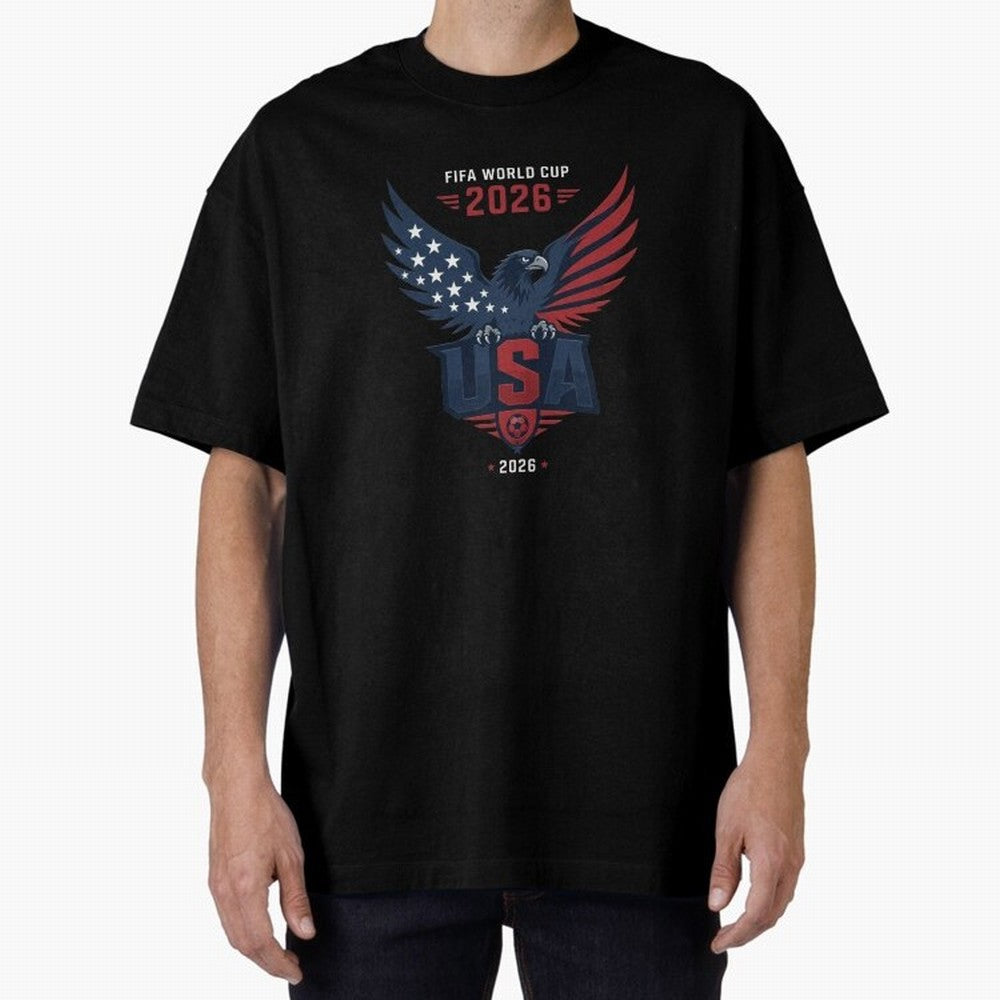 FIFA World Cup 2026 USA Eagle Soccer Logo Oversized T-Shirt Support Global Football Passion for FIFA World Cup 2026, Celebrating Cristiano Ronaldo, Argentina, France and Brazil, Football History, Final Match Energy, Crowd Noise and Once in a