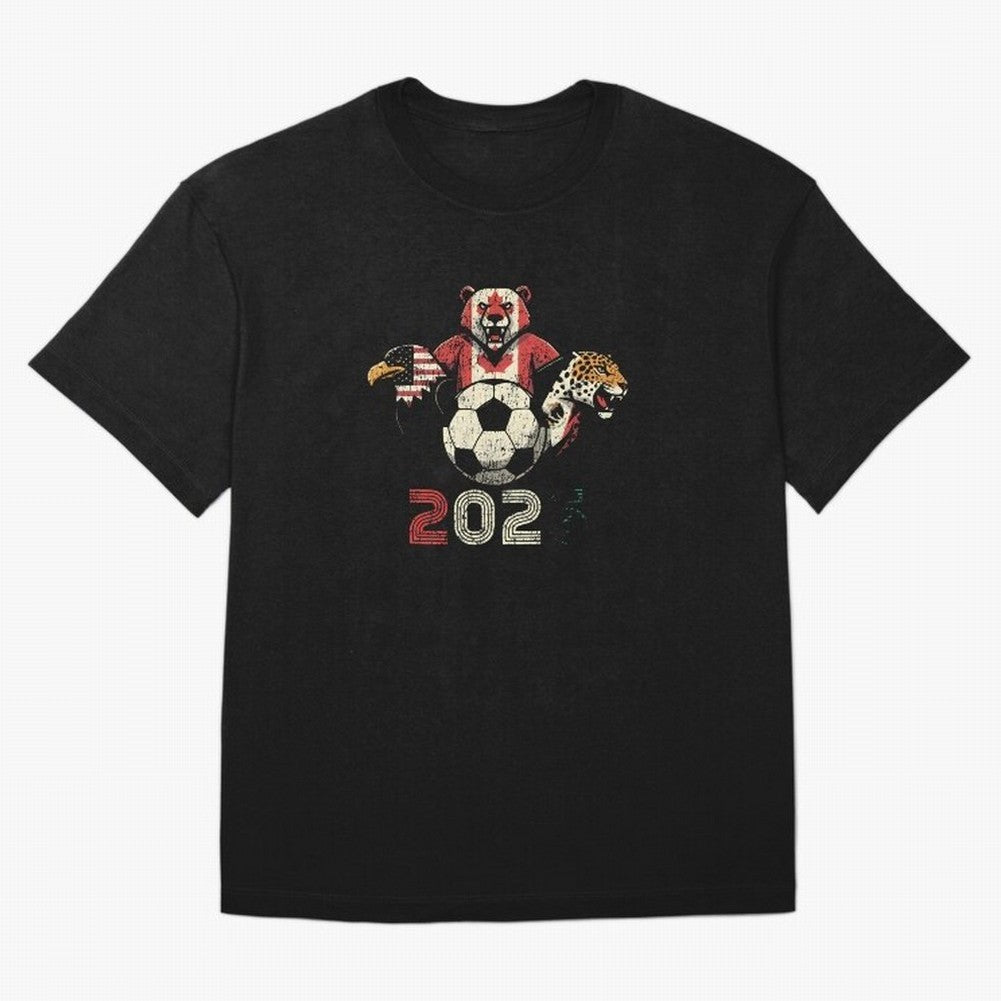 United 2026 Soccer Mascots North America Tournament T-Shirt_83157189 Oversized T-Shirt Share Global Football Passion for FIFA World Cup 2026 Group Stage, Celebrating Messi, Neymar and Mbappe, Spain and Netherlands, Soccer Culture, Superstar
