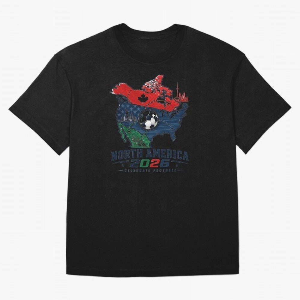 United by Football 2026 North America Soccer Design Oversized T-Shirt Show Up for the Glory of FIFA World Cup 2026 USA Canada Mexico for Fans of Cristiano Ronaldo and Spain, Bringing Championship Spirit, Famous Goals, Roaring Crowds and