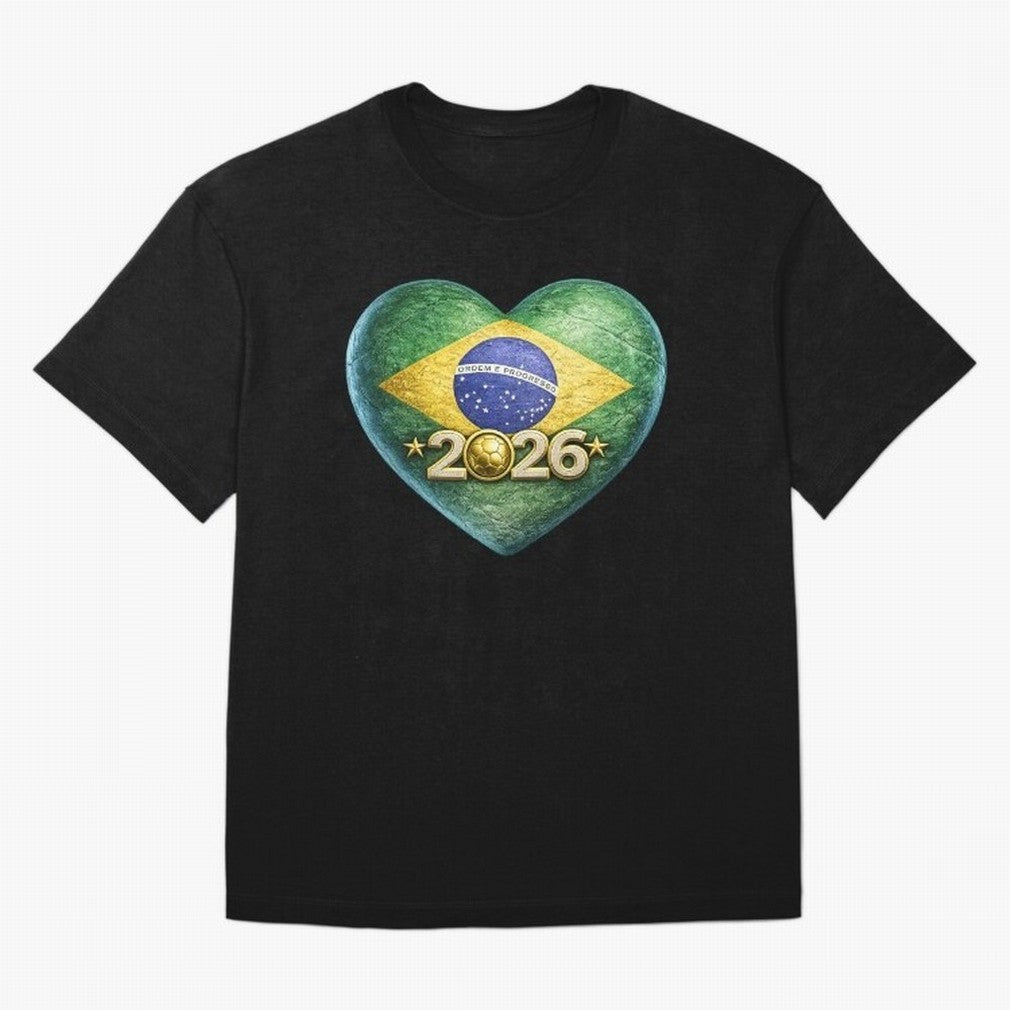 Brazil 2026 World Football Heart Flag Designs Oversized T-Shirt Enjoy FIFA World Cup 2026 USA Canada Mexico Spirit, Celebrating England and Germany, Haaland, Tournament Hype, Historic Matchups, Family Viewing Parties and Global Sports Pride; Great