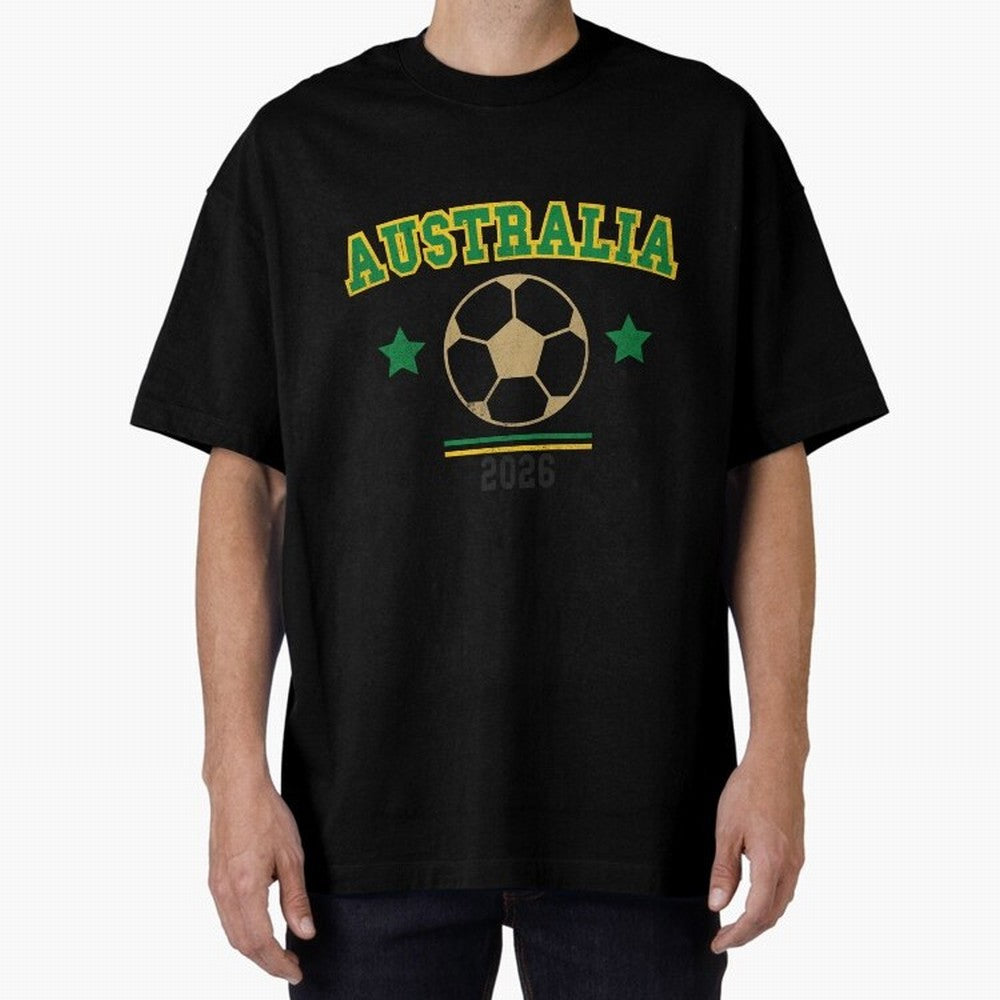 Australia 2026 ¡ª Vintage Soccer Tee Oversized T-Shirt Represent Football Lovers during Match Day Hype around FIFA World Cup 2026, CR7 and Messi, France, Global Supporter Spirit, Legendary Goals, National Colors and Tournament Celebration; Ideal