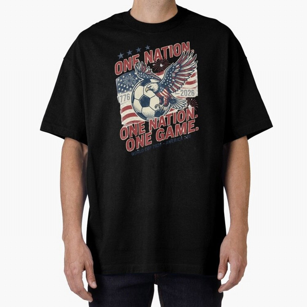 One Nation One Game World Cup 2026 Oversized T-Shirt Celebrate Unforgettable Nights in FIFA World Cup 2026 USA Canada Mexico Spirit, Filled with Spain and Netherlands, Messi, CR7 and Mbappe, Football History, Final Match Energy, Crowd Noise and