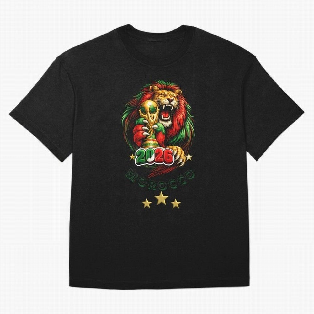 Moroccan Lion World Cup 2026 Design Oversized T-Shirt Feel the Heartbeat of FIFA World Cup 2026 Group Stage for Fans of Messi and Cristiano Ronaldo and England, France and Netherlands, Bringing Tournament Hype, Historic Matchups, Family Viewing
