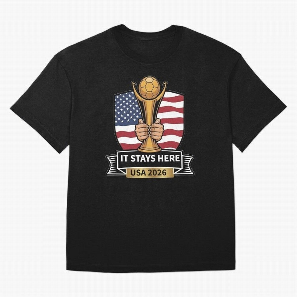 USA 2026 World Cup - It Stays Here Oversized T-Shirt Keep the Match Day Mood of FIFA World Cup 2026 USA Canada Mexico Spirit, Featuring Spain and Netherlands, Haaland, Game Day Rituals, Football Legends, Country Pride and the Road to the Final;