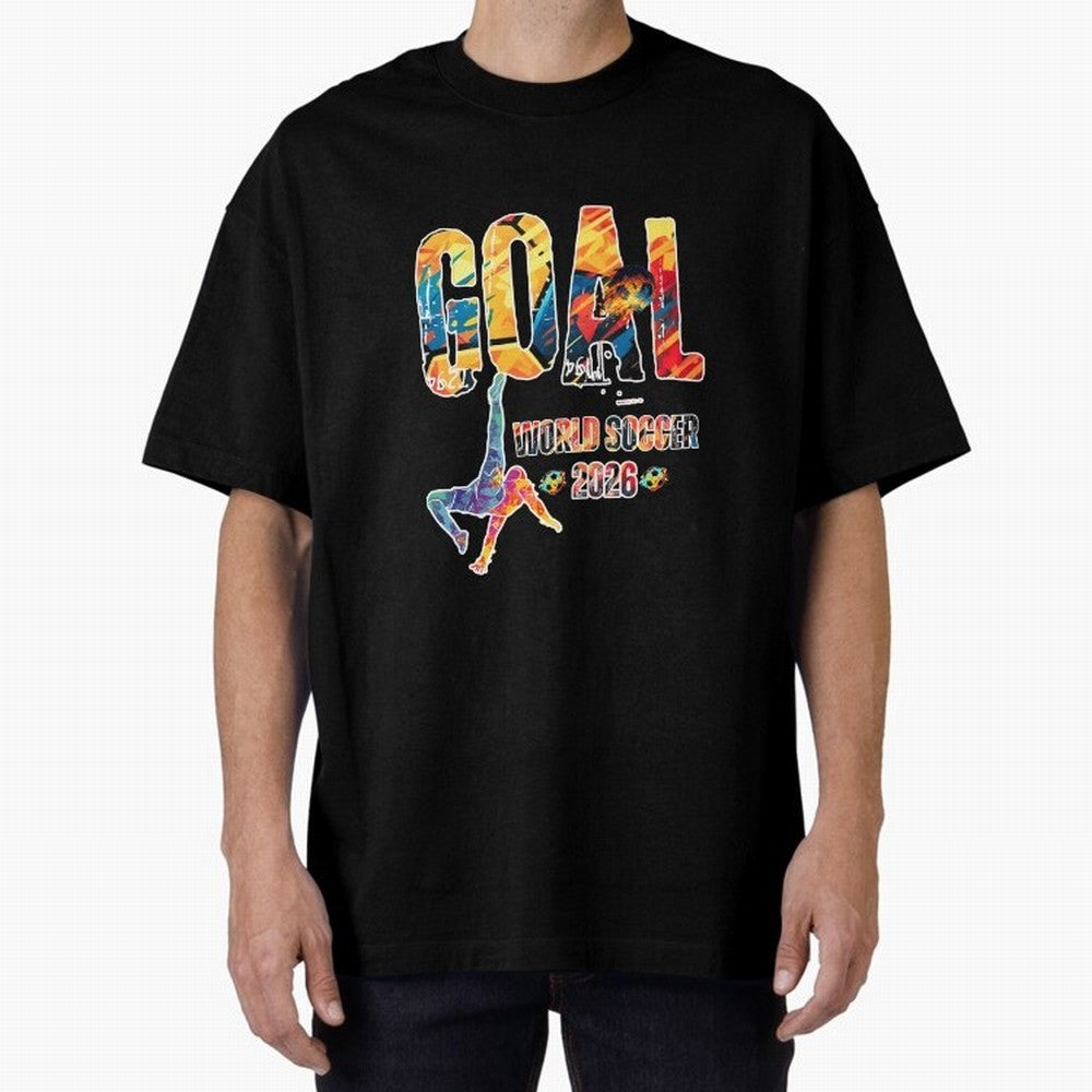 Goal World Soccer Championship 2026 Oversized T-Shirt Bring World Football Passion into FIFA World Cup 2026 for Fans of Haaland and Argentina, France and Brazil, Bringing Sports Nostalgia, International Competition, Famous Players and Unforgettable