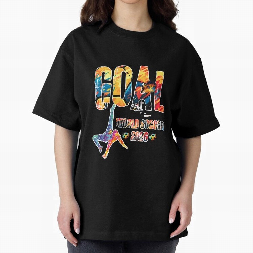 Goal World Soccer Championship 2026 Oversized T-Shirt Bring World Football Passion into FIFA World Cup 2026 for Fans of Haaland and Argentina, France and Brazil, Bringing Sports Nostalgia, International Competition, Famous Players and Unforgettable
