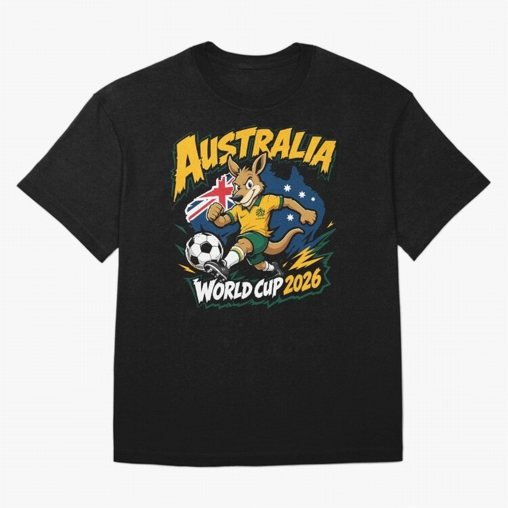 Australia World Cup 2026 Kangaroo Soccer Fan Art Oversized T-Shirt Join FIFA World Cup 2026 Group Stage for Fans of CR7 and Portugal, Spain and Germany, Bringing Retro Football Energy, Iconic Rivalries, Trophy Chase Drama and Stadium Atmosphere;