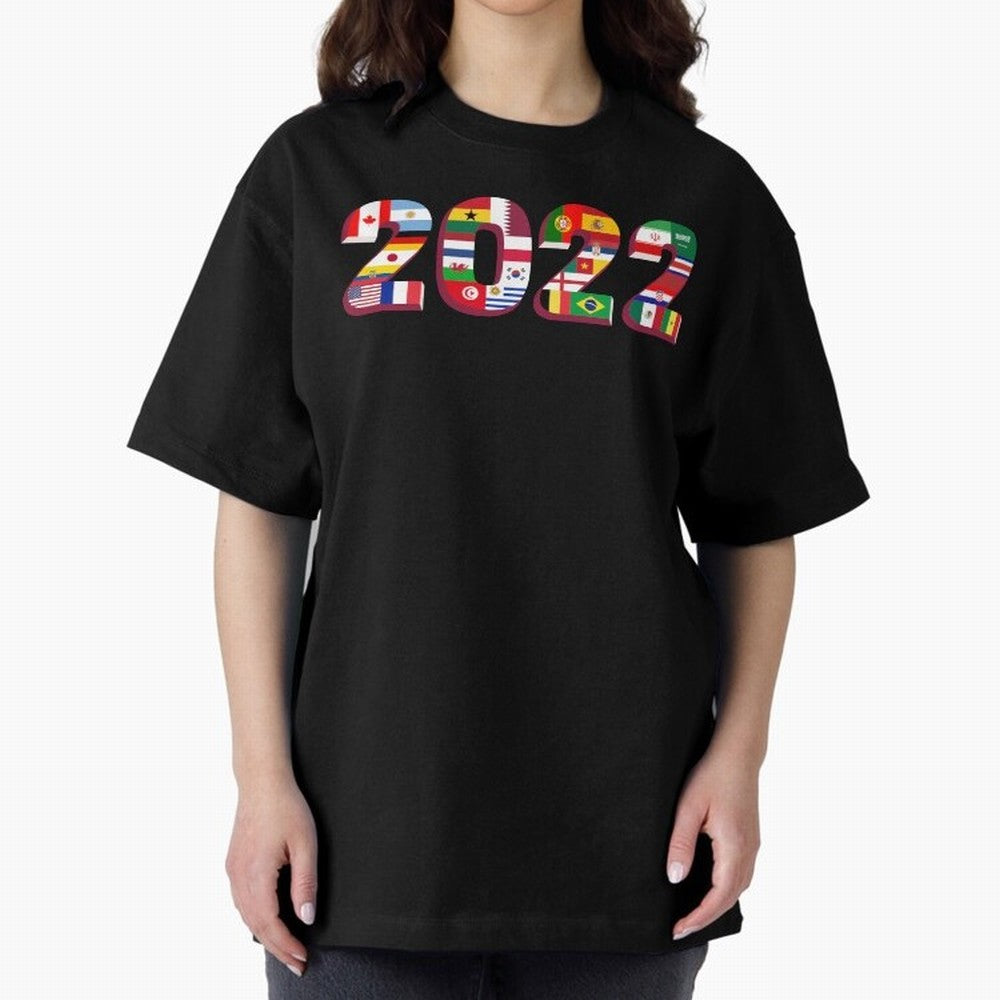 All the 32 Teams that Played in 2022 in Qatar for Football Fans Oversized T-Shirt Make Your Look Match the FIFA World Cup 2026 Journey through CR7 Highlights, Brazil Pride, Champion Mindset, Group Stage Buzz, Knockout Tension and Passionate Fan