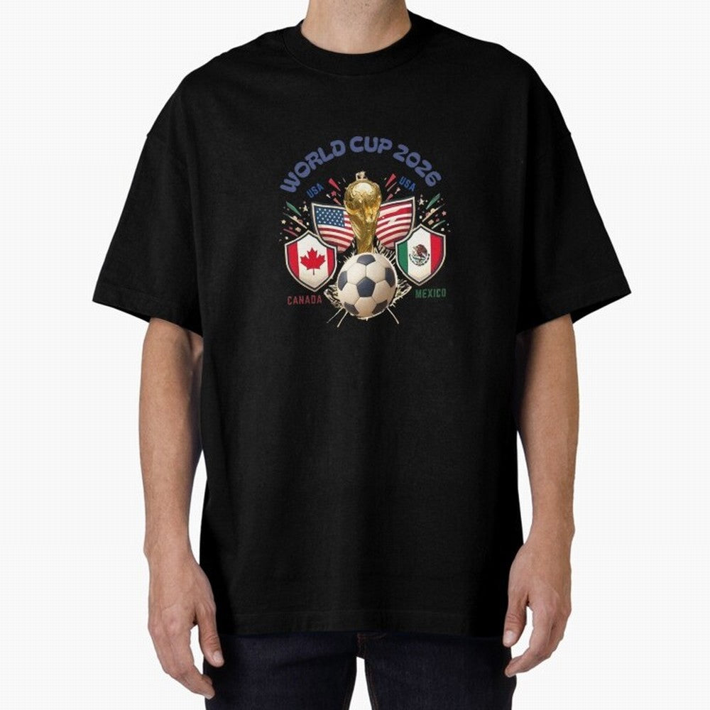World Cup 2026 Host Nations Crest Oversized T-Shirt Turn Up for the FIFA World Cup 2026 Group Stage Journey through Cristiano Ronaldo, Haaland and CR7 Highlights, Argentina, France and Brazil Pride, Fan Favorite Moments, National Team Passion, Big