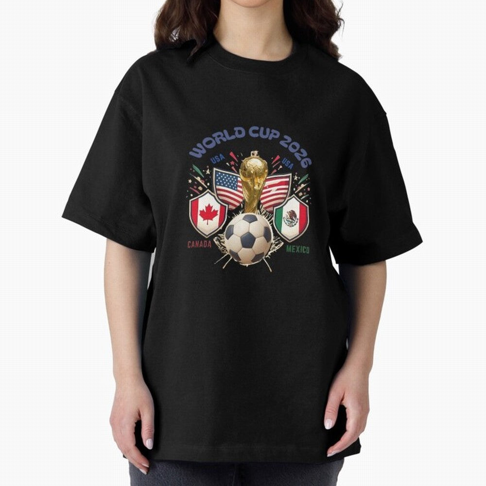 World Cup 2026 Host Nations Crest Oversized T-Shirt Turn Up for the FIFA World Cup 2026 Group Stage Journey through Cristiano Ronaldo, Haaland and CR7 Highlights, Argentina, France and Brazil Pride, Fan Favorite Moments, National Team Passion, Big