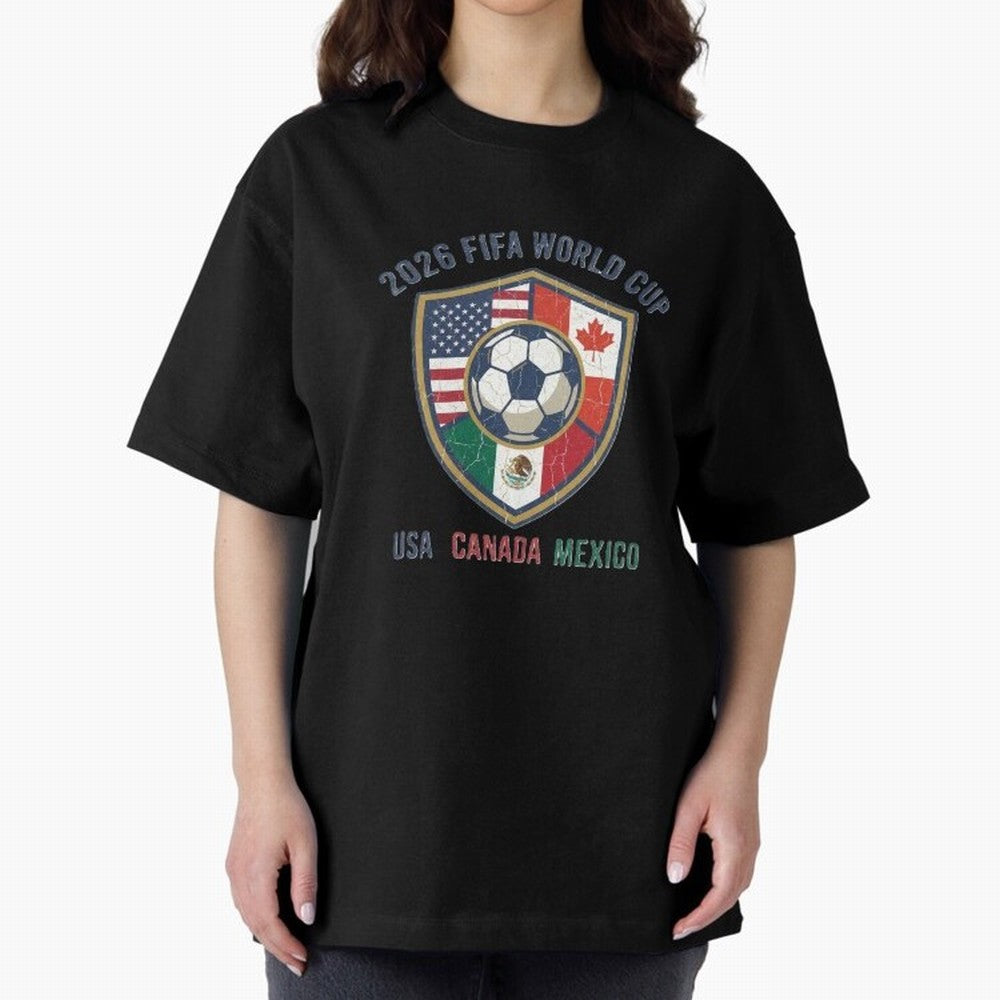 North America United Soccer 2026 Vintage Crest Oversized T-Shirt Feel the Trophy Chase of Match Day Hype around FIFA World Cup 2026 Group Stage, CR7 and Messi, England and Germany, Tournament Hype, Historic Matchups, Family Viewing Parties and