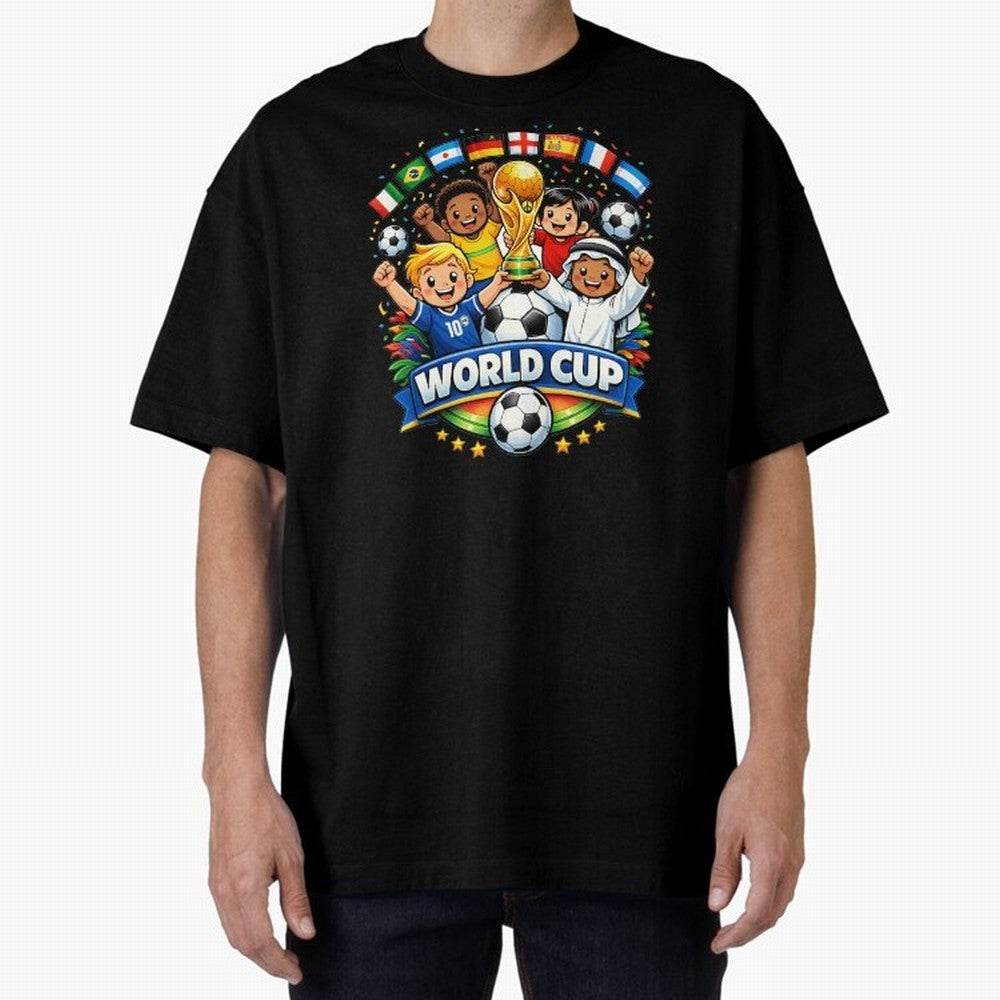 World Cup Football Oversized T-Shirt Show Championship Spirit for FIFA World Cup 2026 Group Stage Featuring CR7 and Messi, England and Germany Energy, Fan Favorite Moments, National Team Passion, Big Match Drama and Soccer History; Ideal for